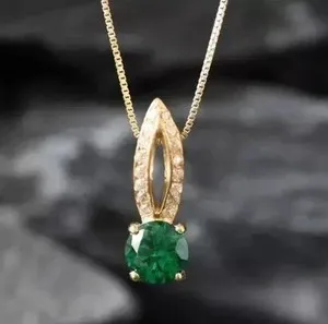 Authentic 2Ct Round Cut Lab-Created Green Emerald Beauty Pendant 14K Yellow Gold Plated