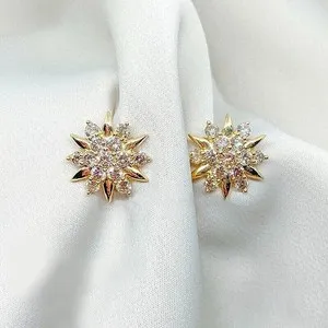 Authentic Lab Created Diamond 2ct Round Cut Women Stud Earrings 14K Yellow Gold Plated