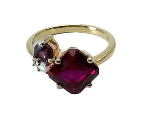 Authentic 3.41CTW Lab-Created Ruby Rhodolite 18K Yellow Gold-Plated Sterling Silver 7 Ring