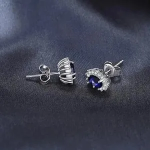 Authentic 2Ct Oval Cut Lab-Created Blue Sapphire Halo Stud Earrings 14K White Gold Plated