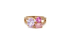 Authentic Gold Plated Sterling Silver 925 Lab-Created Pink Sapphire CZ Ring Size 7.75