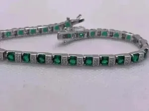 Authentic 14K White Gold Plated Lab-Created Emerald Diamond Tennis Bracelet 8Ct Round