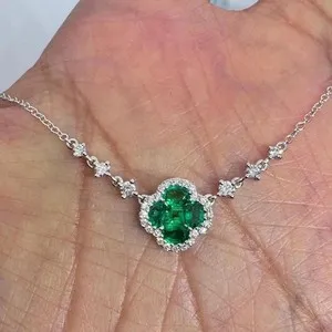 Authentic Lab Created Emerald 2Ct Oval Cut Women's Pendant 14K White Gold Plated