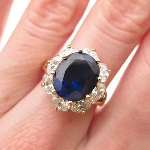 Authentic 925 Sterling Silver Gold Plated Lab-Created Sapphire & C Z Ring Size 7