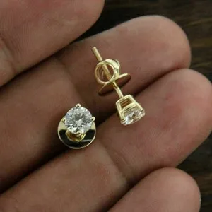 Authentic 1Ct Round Cut Lab Created Diamond Stud Women's Earrings 14K Yellow Gold Plated