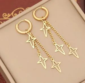 Authentic Celestial Tassel Hoops – Gold-Plated Star Charms