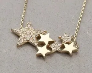 Authentic Round Cut Simulated Diamond Women's Fancy Stars Pendant 14K Yellow Gold Plated