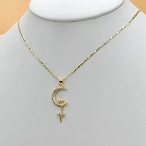 Authentic 14K Gold Plated Moon & hanging shining stars Pendant Necklace. Galaxy Cosmic