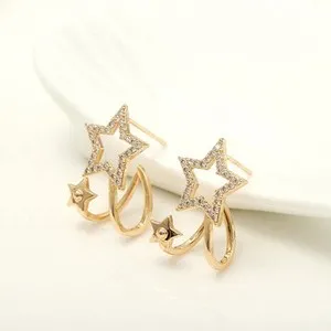 Authentic 1Pair 18K Gold Plated Stars Half Hoop Stud Earrings, Celestial Minimalist Jewel