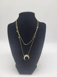 Authentic Wanderlust + Co Crescent Constellation 14K Gold Plated Layer Necklace Moon Stars