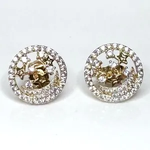Authentic 18k Gold Plated Crescent Moon And Stars Sparkling Cubic Zirconia Xuping