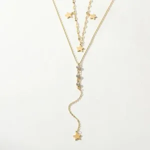 Authentic 18K Gold Plated Dual Layers Stars & Zircon Accents