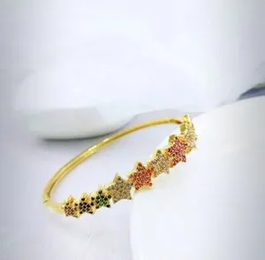 Authentic Celestial Spectrum: 18k Gold Plated Rainbow Stars Bangle Bracelet