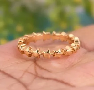 Authentic Gold Plated Full Stars Full Eternity Band Ring Handmade Celestial Jewelry