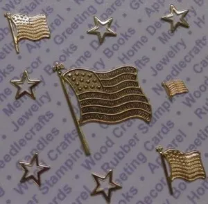 Authentic 92407 Gold Plated America Flags & Stars Findings /Blister Card x 4