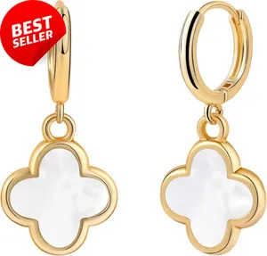 Authentic Clover Drop Earrings Women 14K Gold Plated Hypoallergenic Waterproof Lucky
