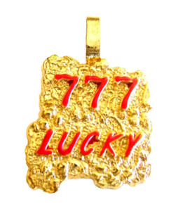 Authentic 777 LUCKY Yellow Gold Plated Nugget Pendant Charm For Necklace Chain Red Enamel