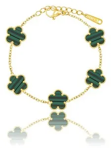 Authentic 14K Gold Plated Dainty Four Leaf Clover Dot Bracelets for Women Lucky Flower Jew