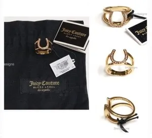 Authentic NWT Juicy Couture LUCKY IN LOVE 12-K Gold Plated Pink Crystals Ring-Sz.7-RARE!