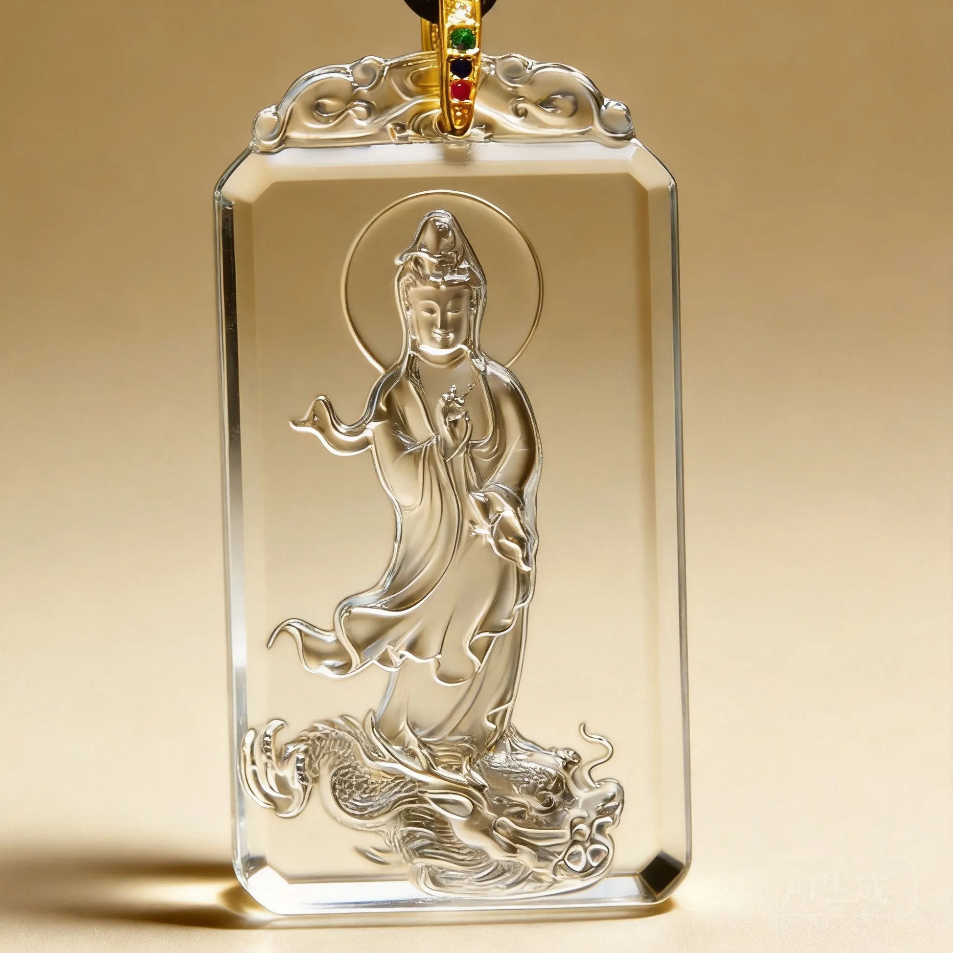 Authentic Chinese Style Lucky Blessing Frosted Ancient Liuli Glass Guanyin Bodhisattva Pendant Necklace Handmade Coffee Cord Amule