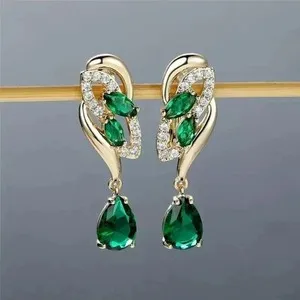 Authentic Celestial Verdant Cascade: 14K Gold-Plated Dangle Earrings
