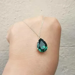 Authentic Natural Green Emerald 3.00Ct Pear Cut Women's Pendant 14k White Gold Plated
