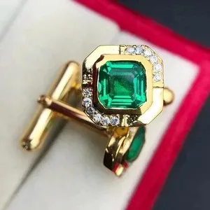 Authentic Radiant Verdant Geometry Asscher Cut Emerald Cufflinks in Warm Gold