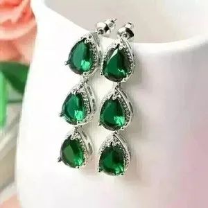 Authentic Sacred Emerald Guardians: 2.50Ct Pear Cut Simulated Green Emerald Drop Earrings In 14K White Gold Plated