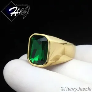 Authentic Emerald Flame: Gold‑Plated Rectangle CZ Ring of Mystic Insight