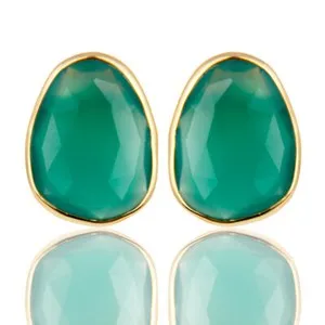 Authentic Mystic Green Onyx Studs - Sacred Protection and Fortune Amulets
