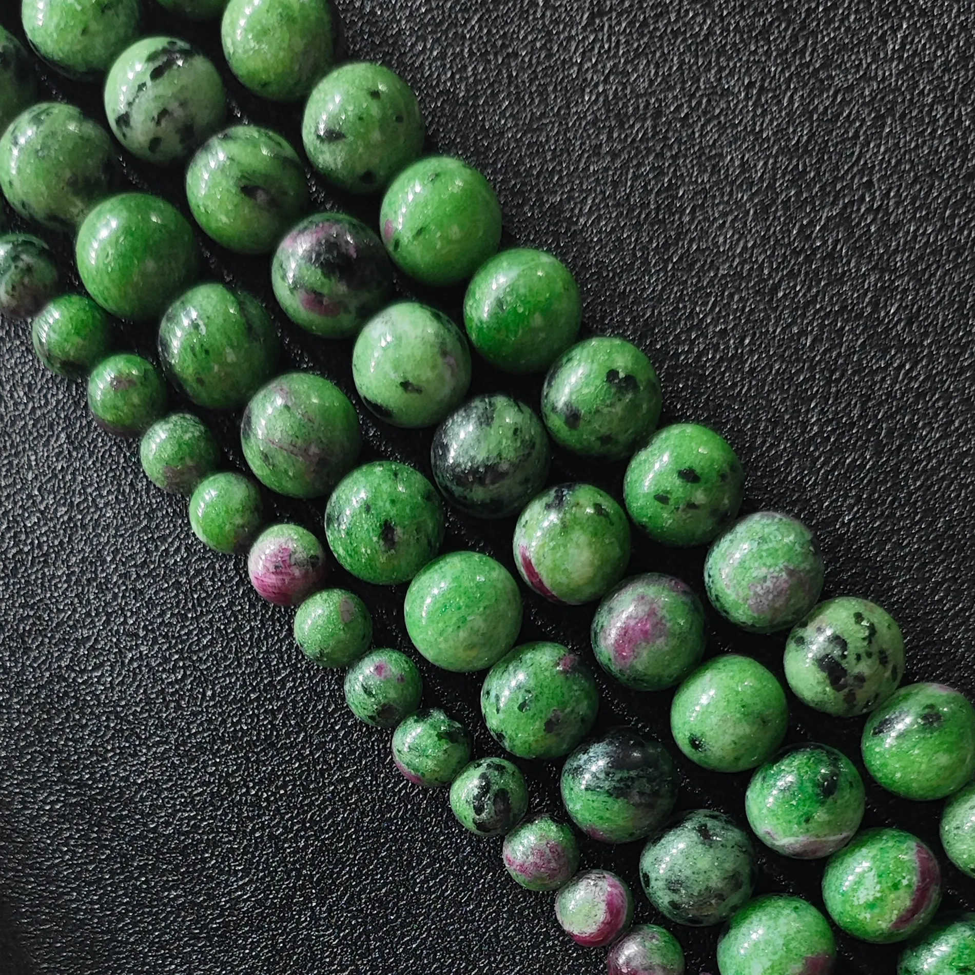Authentic Natural Gemstone Ruby in Zoisite Round Loose Beads Polished Green Red Anyolite Strand DIY Jewelry Making Idea
