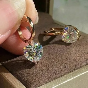 Authentic 6Ctw Heart Cut Moissanite Clip On Stud Women's Earring 14Kt Yellow Gold Plated