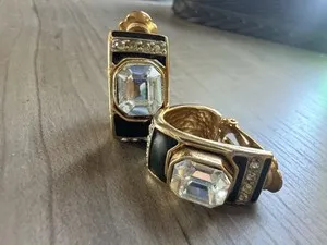 Authentic Signed 1980s Piscitelli Vintage Gold Plated Enamel earrings clip on
