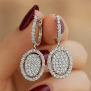 Authentic Round Cut Simulated Diamond Clip On Drop/Dangle Earrings 14k White Gold Plated