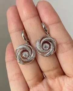 Authentic Swirl Shape Drop Clip On Earrings Round Simulated Diamond 14k White Gold Plated