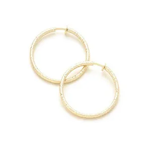 Authentic Clip on Hoop Earrings Women 1" Gold Plated Hard to Find HypoAllergenic Frost Cut