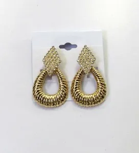 Authentic Gold Plated Rhinestone Doorknocker Clip On Drop Dangle Earrings Clip-ons #497