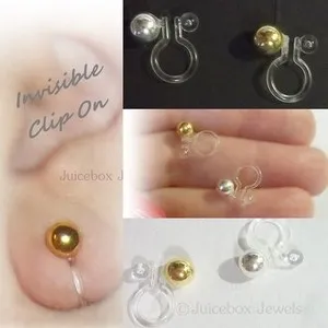 Authentic Invisible 5mm Silver or Gold Plated, 1 Pair, Clip On Stud,Non-Pierced Earrings