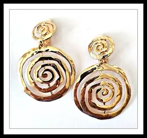 Authentic Large Hammered Multi Round Hoop CLIP ON Earrings Dangle Gold Plated