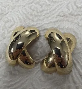 Authentic Vintage Gold Plated Bold Irregular Sculptural “X” Design Clip-On 1.5” Earrings
