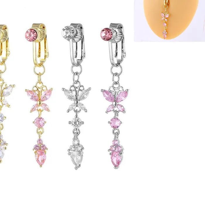 Authentic Evispol Clip On Belly Button Ring Butterfly Shape Zircon Fake Belly Piercing Umbilical Navel Body Jewelry Style
