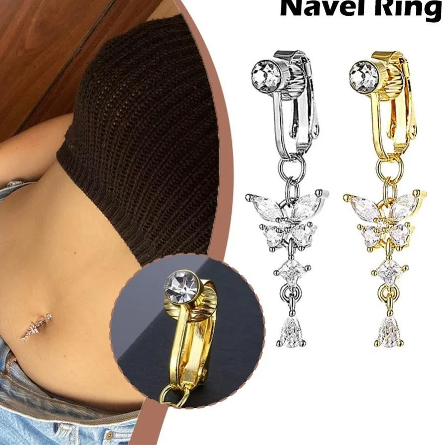 Authentic Butterfly Design Clip on Belly Button Zircon / Material Fake Belly Ring Non Piercing Belly Button Rings Body Jewelry