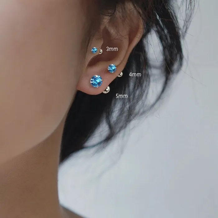 Authentic 925 Sterling Silver 3/4/5MM Round Zircon Mini Stud Earrings For Women Classic Fine Jewelry Piercing Bone Ear Accessories