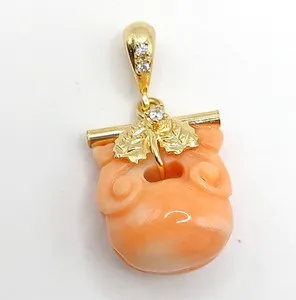 Authentic Celestial Coral Guardian: Hand‑Carved Gold‑Plated Amulet