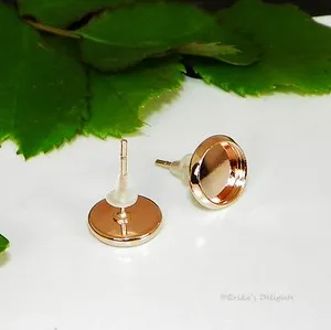 Authentic 8mm Round Rose Gold Plated Cabochon Earring Settings (for cab gemstones)