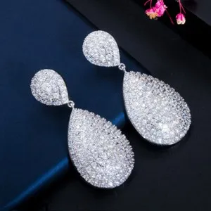 Authentic Yellow Gold Plated CZ Paved Settings Drop 925 Sterling Silver Earrings for Women