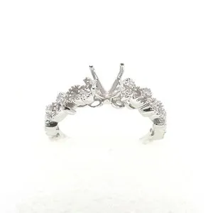 Authentic Round 5-6mm Semi Mount Engagement Ring 14K White Gold Plated 4 Prong Settings