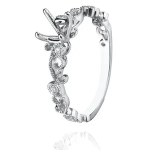 Authentic Round Cz 5-6mm Semi Mount Engagement Ring 14K Gold Plated 4 Prong Settings Cut