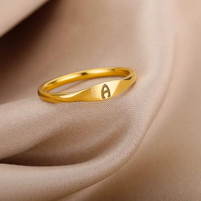Authentic Tiny Initial Letter Rings For Women A-Z Letter Finger Ring Aesthetic Wedding Jewelry Bijoux Femme