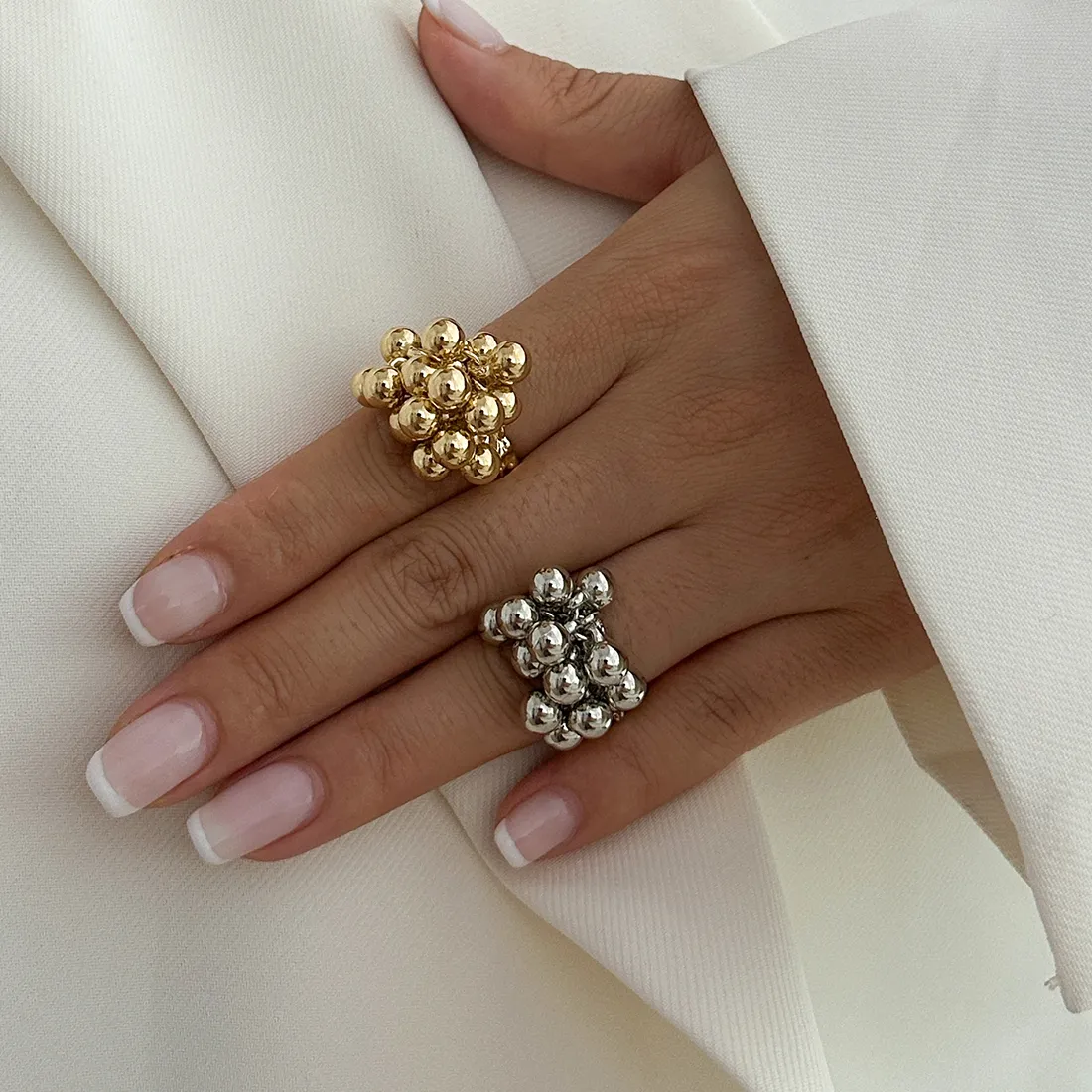 Authentic IngeSight.Z Exquisite Creative Design CCB Small Ball Ring Women Men Trendy Irregular Metal Open Finger Ring Couple Punk Jewelry